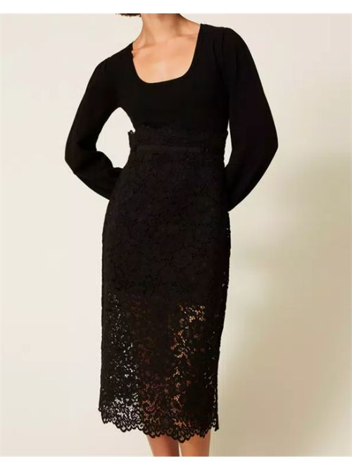 LONGUETTE DRESS IN MAGLIA E PIZZO TWIN SET | 252TP303000006 NERO